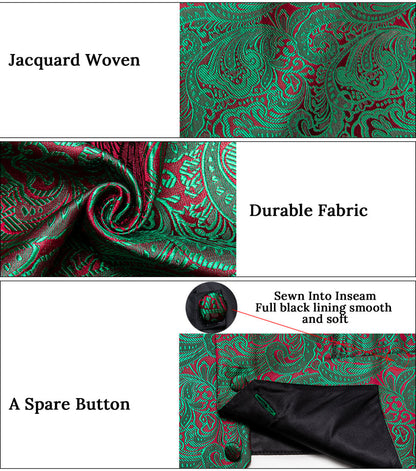 Green Red Paisley Men's Vest Set vest set    - Sophisticated Gentlemen