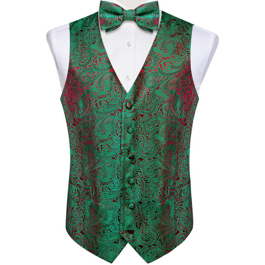 Green Red Paisley Men's Bowtie Vest Set vest set    - Sophisticated Gentlemen