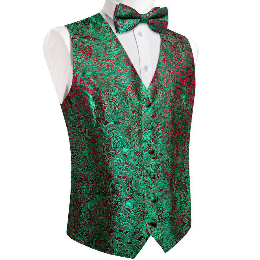 Green Red Paisley Men's Bowtie Vest Set vest set    - Sophisticated Gentlemen