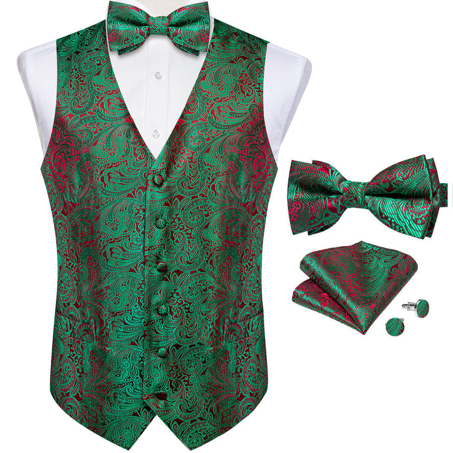 Green Red Paisley Men's Bowtie Vest Set vest set    - Sophisticated Gentlemen
