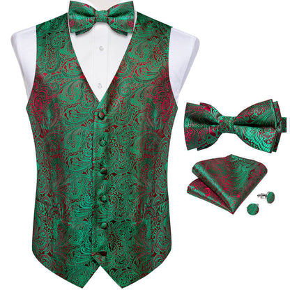 Green Red Paisley Men's Bowtie Vest Set vest set    - Sophisticated Gentlemen