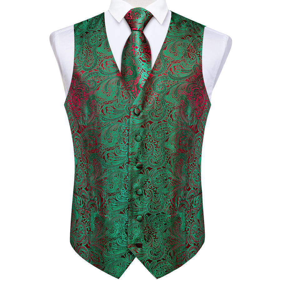 Green Red Paisley Men's Vest Set vest set    - Sophisticated Gentlemen