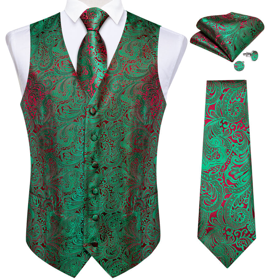Green Red Paisley Men's Vest Set vest set    - Sophisticated Gentlemen