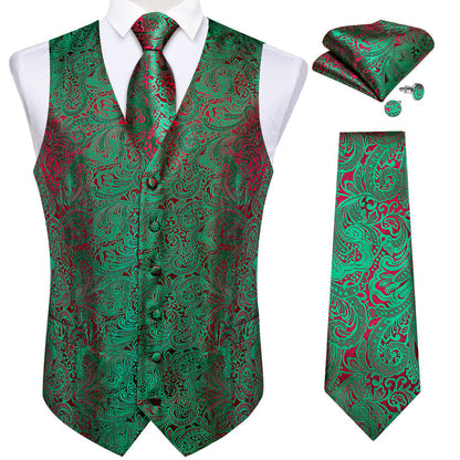Green Red Paisley Men's Vest Set vest set    - Sophisticated Gentlemen