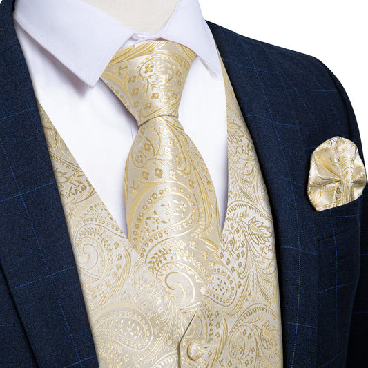 White Waistcoat Men's Linen White Paisley Collar Vest Set vest set S (Chest 40")   - Sophisticated Gentlemen