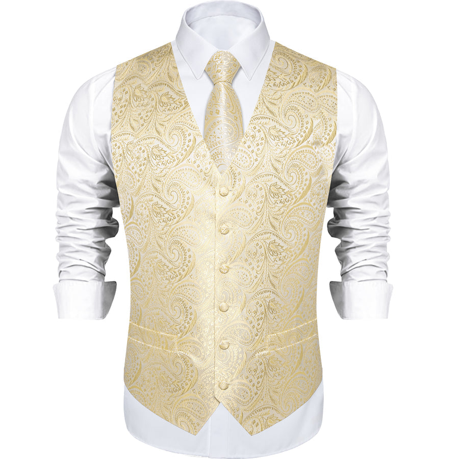 White Waistcoat Men's Linen White Paisley Collar Vest Set vest set    - Sophisticated Gentlemen