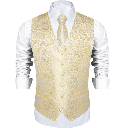 White Waistcoat Men's Linen White Paisley Collar Vest Set vest set    - Sophisticated Gentlemen