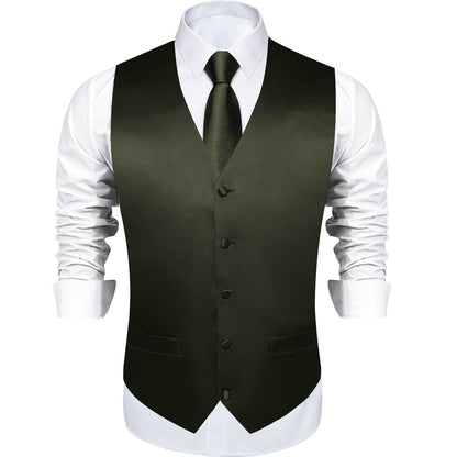Olive Green Solid Vest Set vest set    - Sophisticated Gentlemen