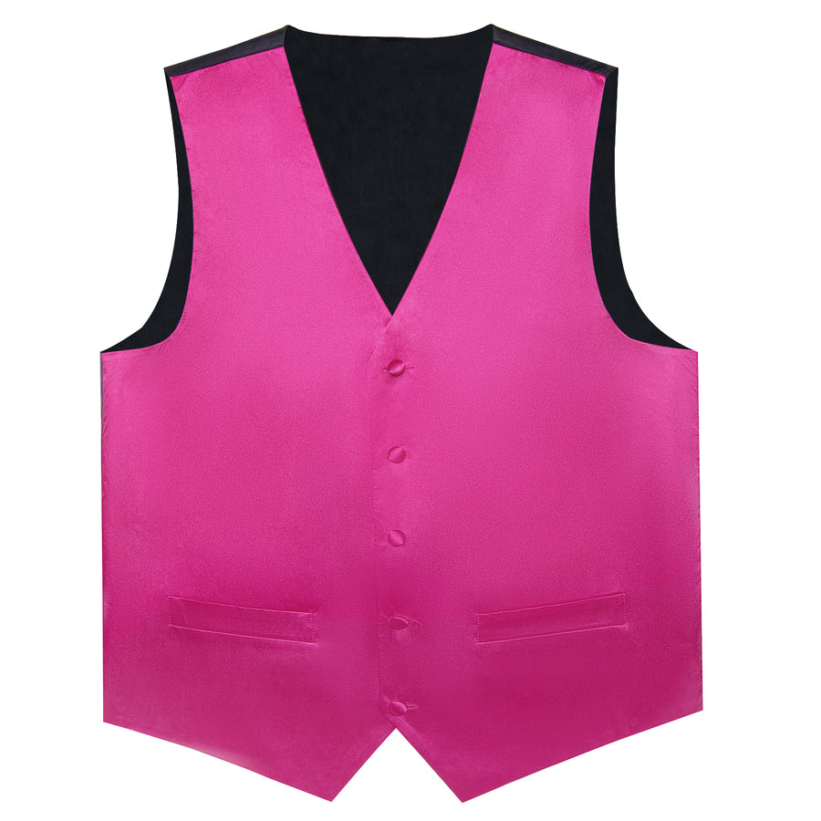 Deep Pink Solid Silk Men's Bowtie Vest Set vest set    - Sophisticated Gentlemen