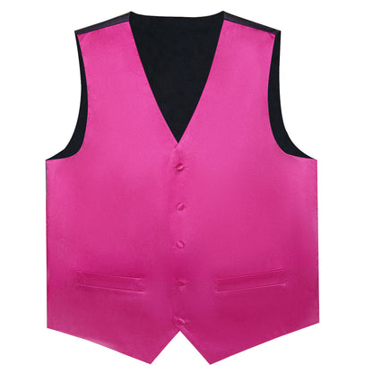 Deep Pink Solid Silk Men's Bowtie Vest Set vest set    - Sophisticated Gentlemen