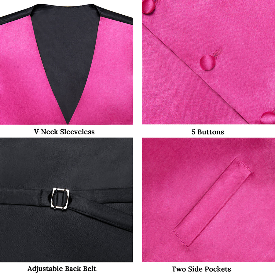 Deep Pink Solid Silk Men's Bowtie Vest Set vest set    - Sophisticated Gentlemen