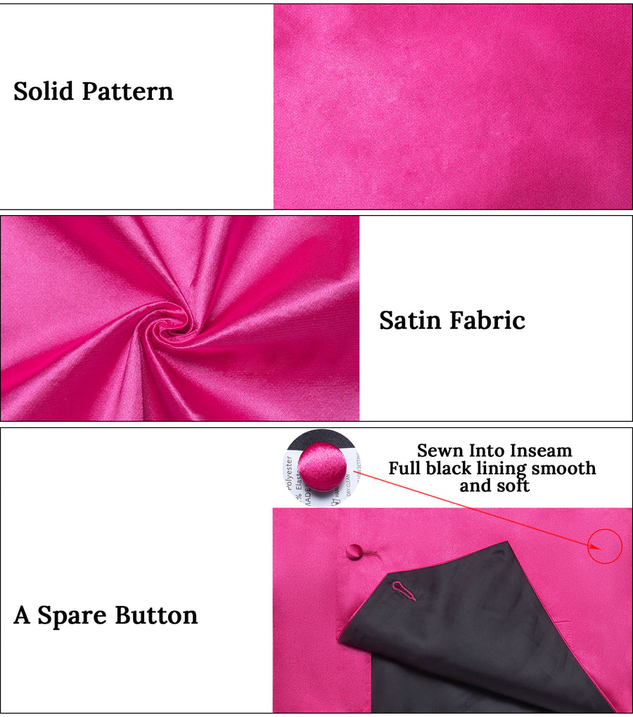 Deep Pink Solid Silk Men's Bowtie Vest Set vest set    - Sophisticated Gentlemen