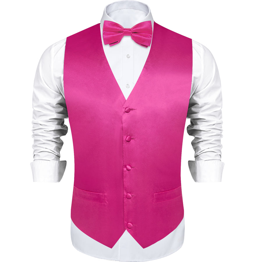 Deep Pink Solid Silk Men's Bowtie Vest Set vest set    - Sophisticated Gentlemen
