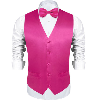 Deep Pink Solid Silk Men's Bowtie Vest Set vest set    - Sophisticated Gentlemen