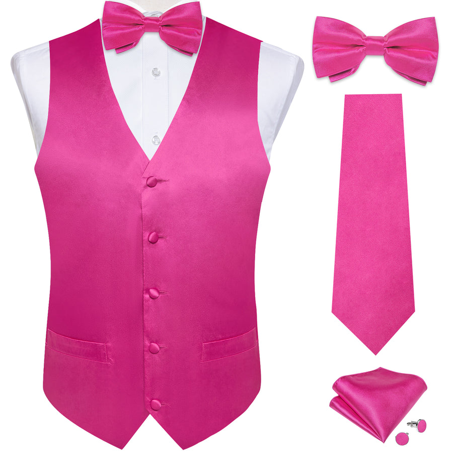 Deep Pink Solid Silk Men's Bowtie Vest Set vest set    - Sophisticated Gentlemen
