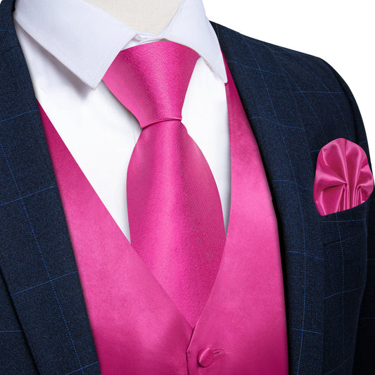 Hot Pink Solid Vest Set vest set S (Chest 40")   - Sophisticated Gentlemen