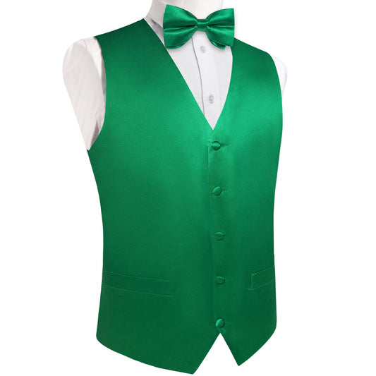 Emerald Green Solid Silk Vest Set vest set S (Chest 40")   - Sophisticated Gentlemen