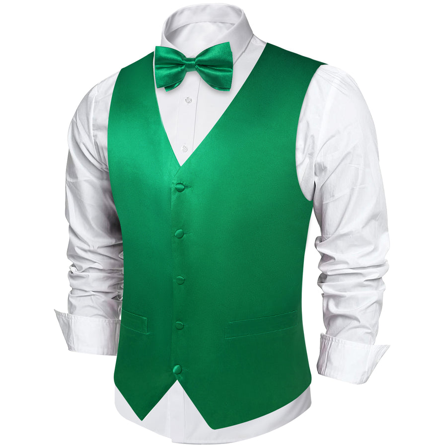 Emerald Green Solid Silk Vest Set vest set    - Sophisticated Gentlemen