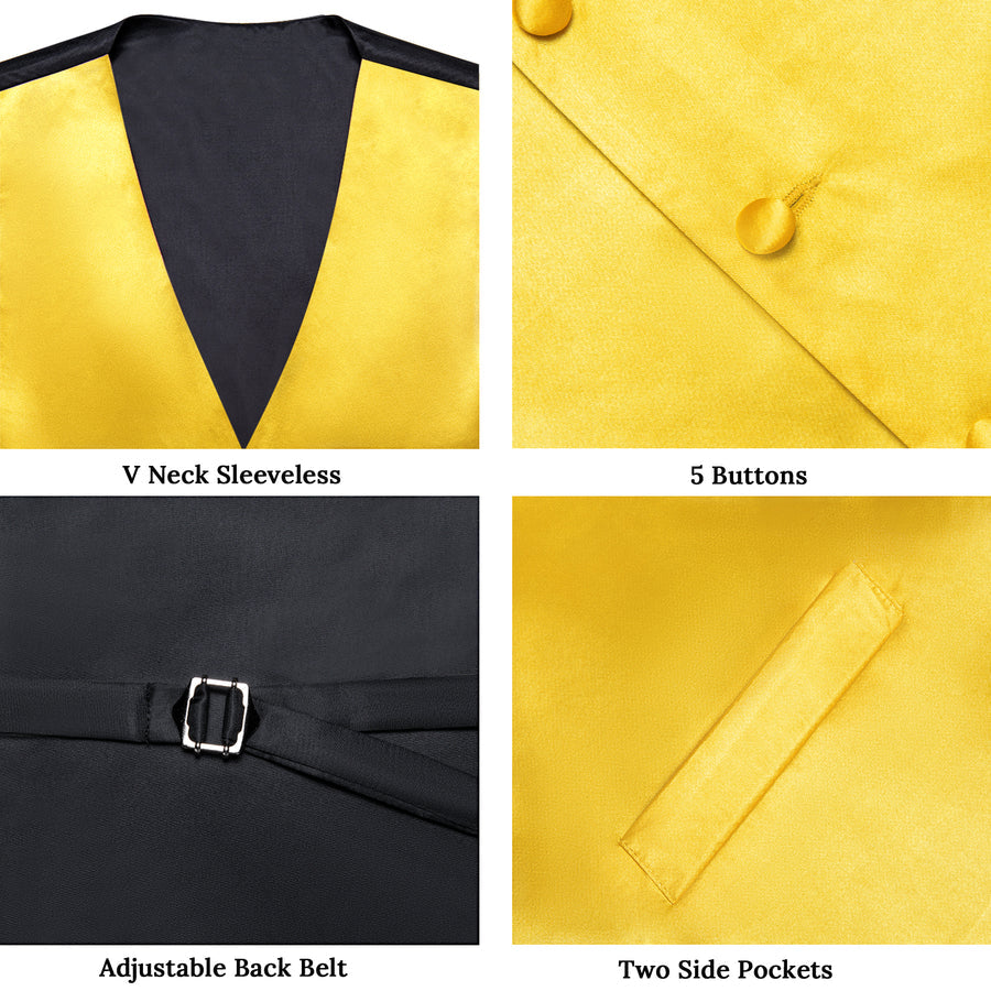 Gloss Butter Yellow Solid Vest Set vest set    - Sophisticated Gentlemen