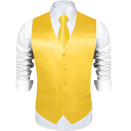 Gloss Butter Yellow Solid Vest Set vest set    - Sophisticated Gentlemen