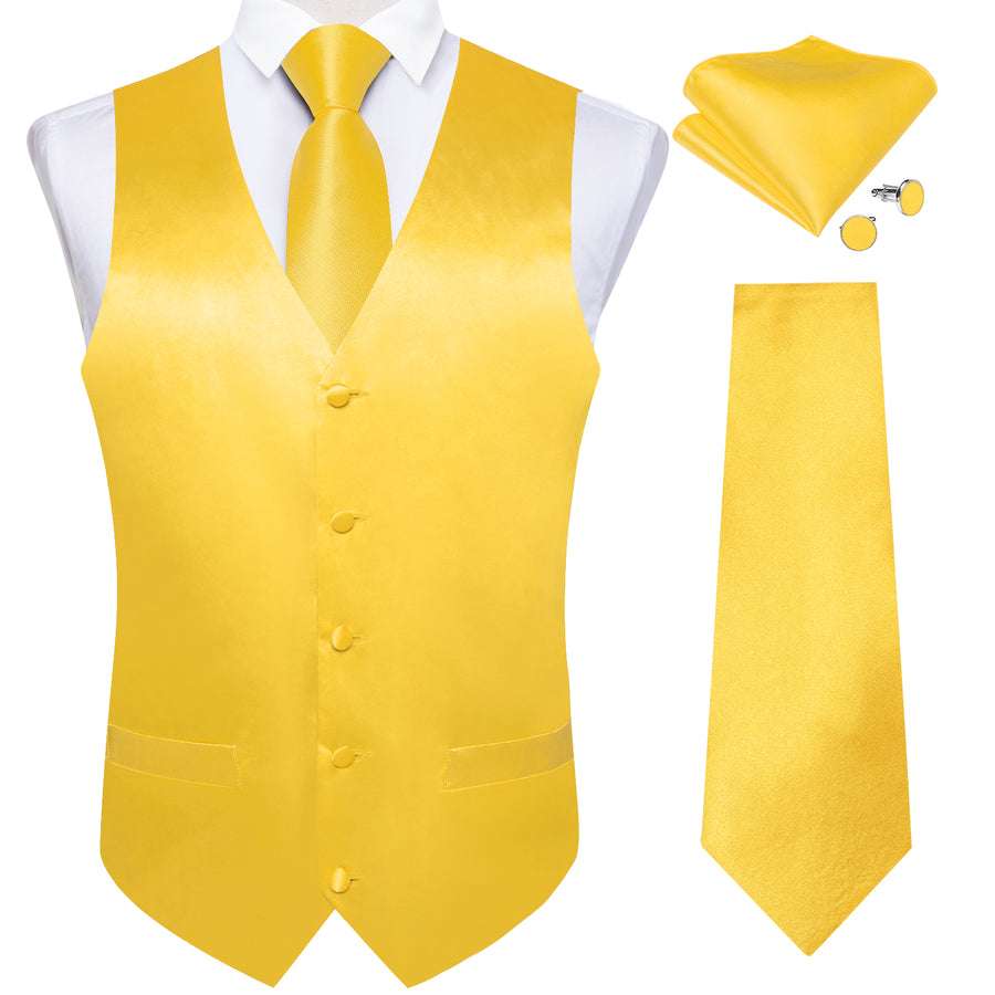 Gloss Butter Yellow Solid Vest Set vest set    - Sophisticated Gentlemen