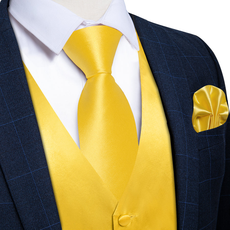 Gloss Butter Yellow Solid Vest Set vest set S (Chest 40")   - Sophisticated Gentlemen
