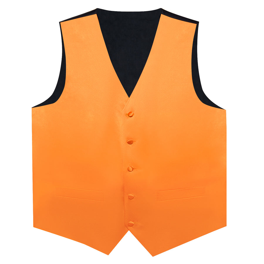 Orange Solid Silk Men's Bowtie Vest Set vest set    - Sophisticated Gentlemen