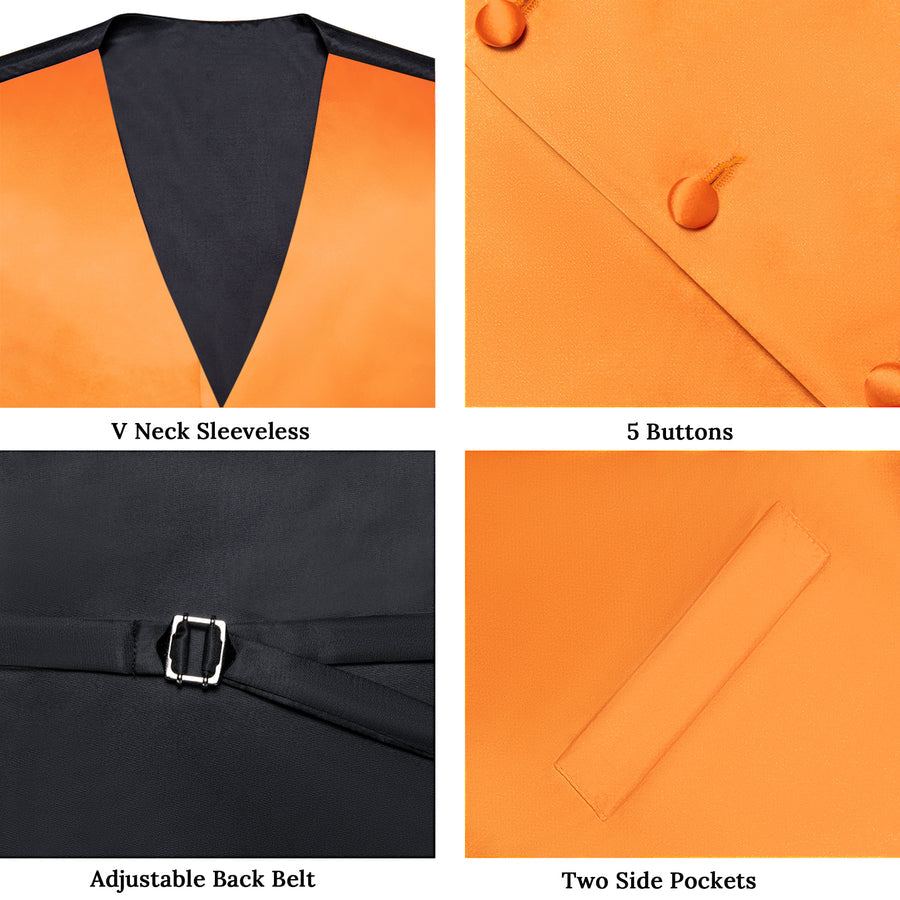 Orange Solid Silk Men's Bowtie Vest Set vest set    - Sophisticated Gentlemen