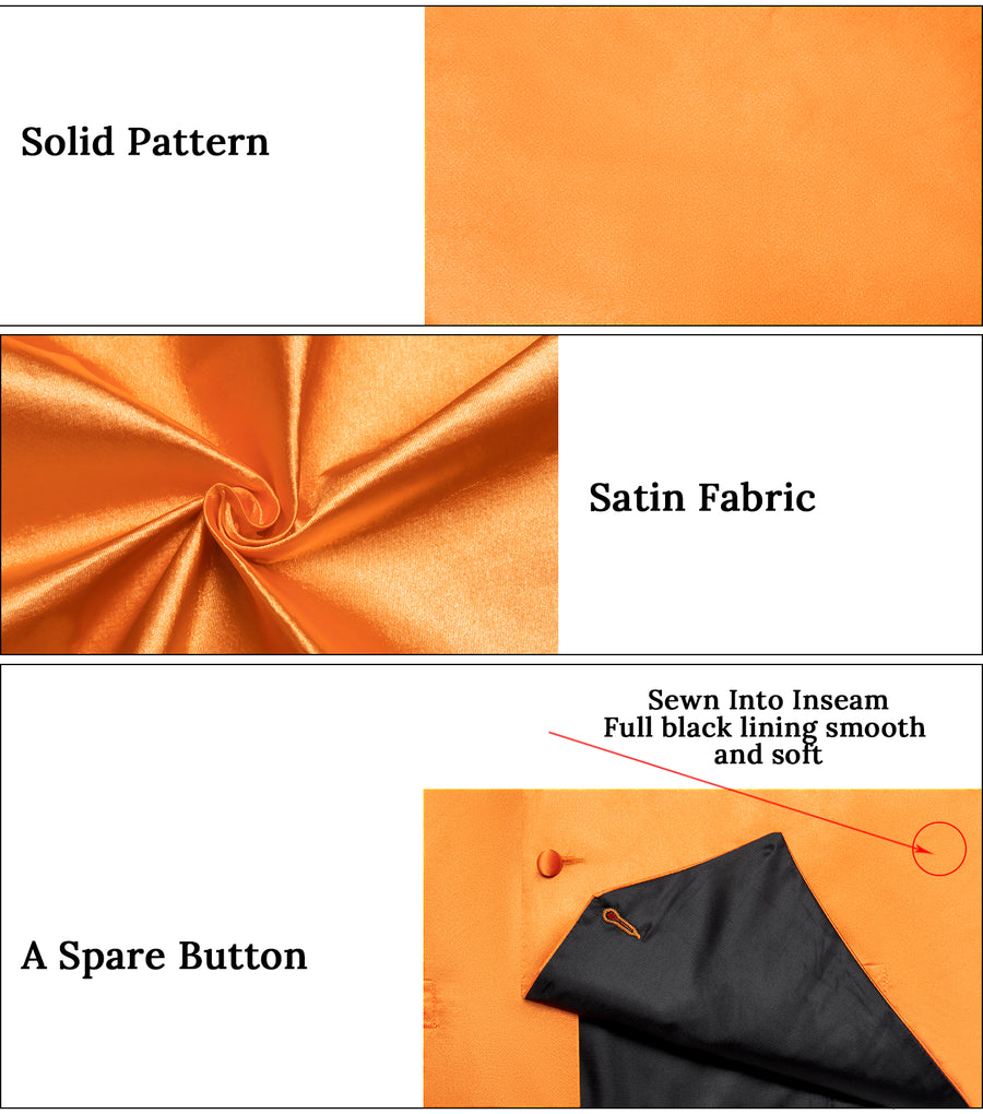 Orange Solid Silk Men's Bowtie Vest Set vest set    - Sophisticated Gentlemen