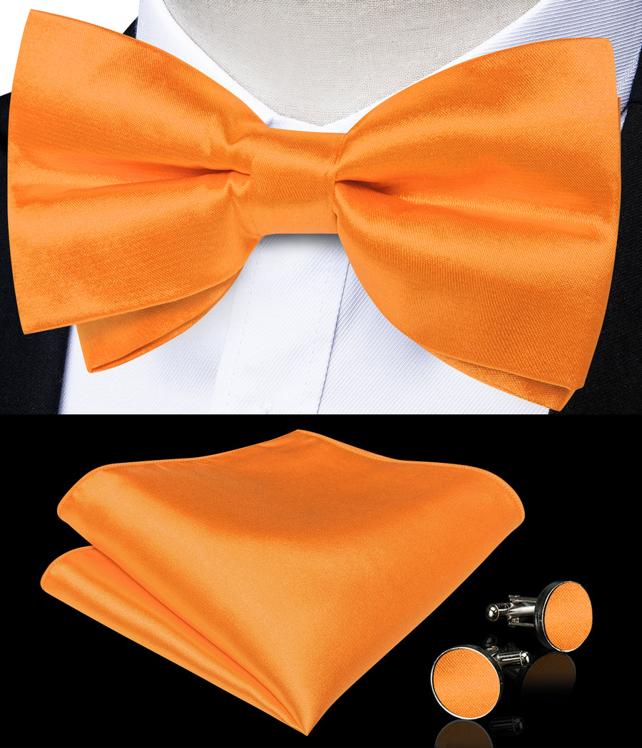 Orange Solid Silk Men's Bowtie Vest Set vest set    - Sophisticated Gentlemen