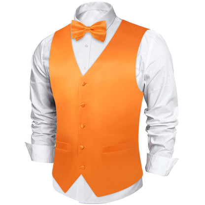 Orange Solid Silk Men's Bowtie Vest Set vest set    - Sophisticated Gentlemen