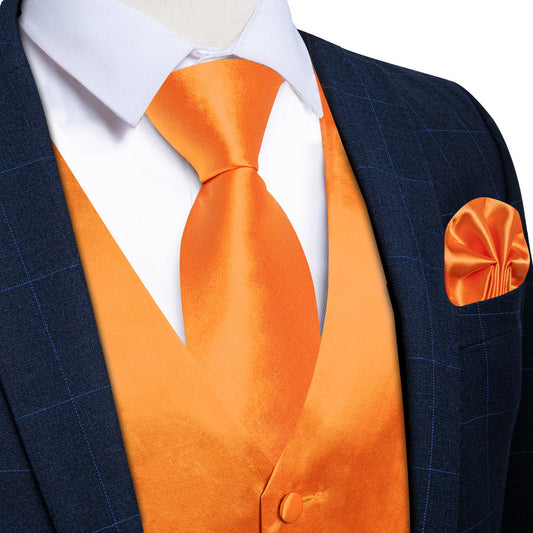 Solid Orange Vest Set vest set S (Chest 40")   - Sophisticated Gentlemen