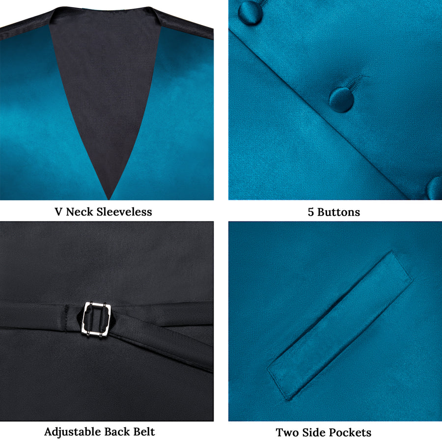 Deep Water Teal Solid Vest Set vest set    - Sophisticated Gentlemen