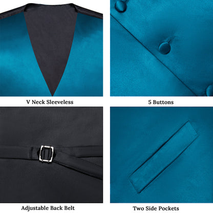 Deep Water Teal Solid Vest Set vest set    - Sophisticated Gentlemen