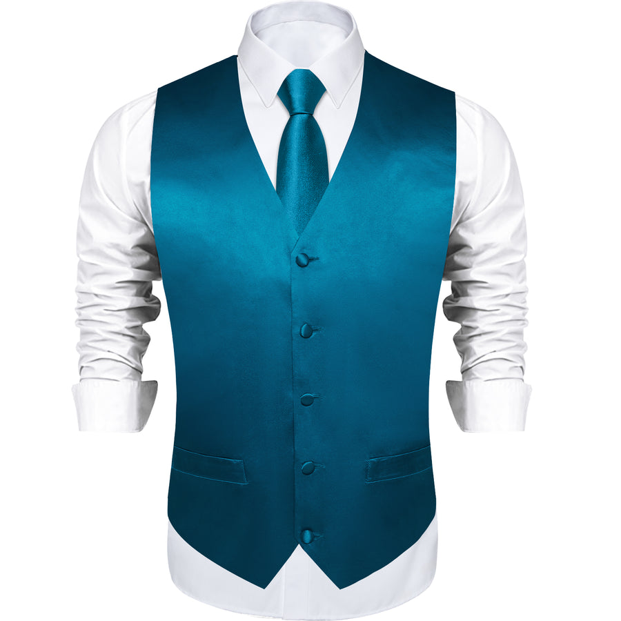 Deep Water Teal Solid Vest Set vest set    - Sophisticated Gentlemen