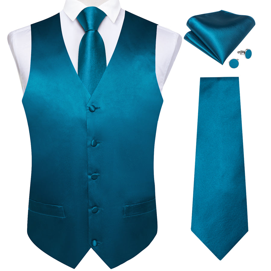 Deep Water Teal Solid Vest Set vest set    - Sophisticated Gentlemen