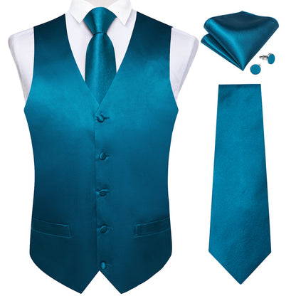 Deep Water Teal Solid Vest Set vest set    - Sophisticated Gentlemen