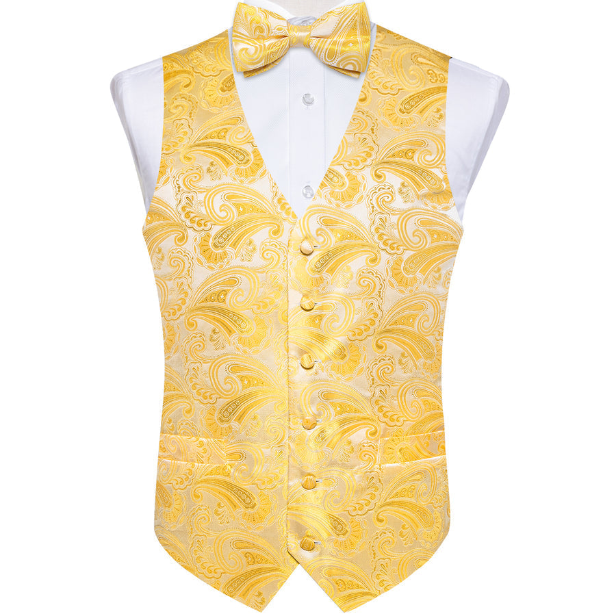 Butter Yellow Paisley Bowtie Vest Set vest set    - Sophisticated Gentlemen