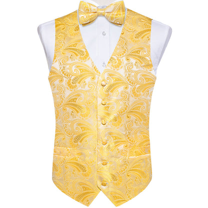 Butter Yellow Paisley Bowtie Vest Set vest set    - Sophisticated Gentlemen