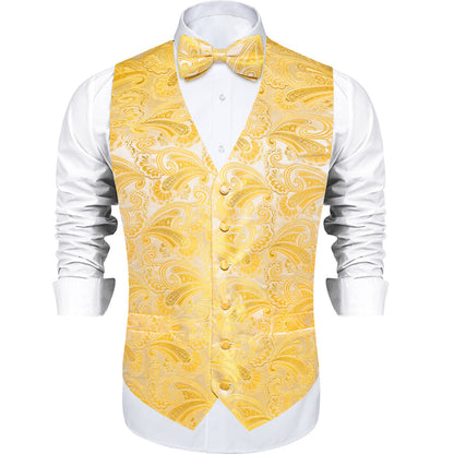 Butter Yellow Paisley Bowtie Vest Set vest set    - Sophisticated Gentlemen