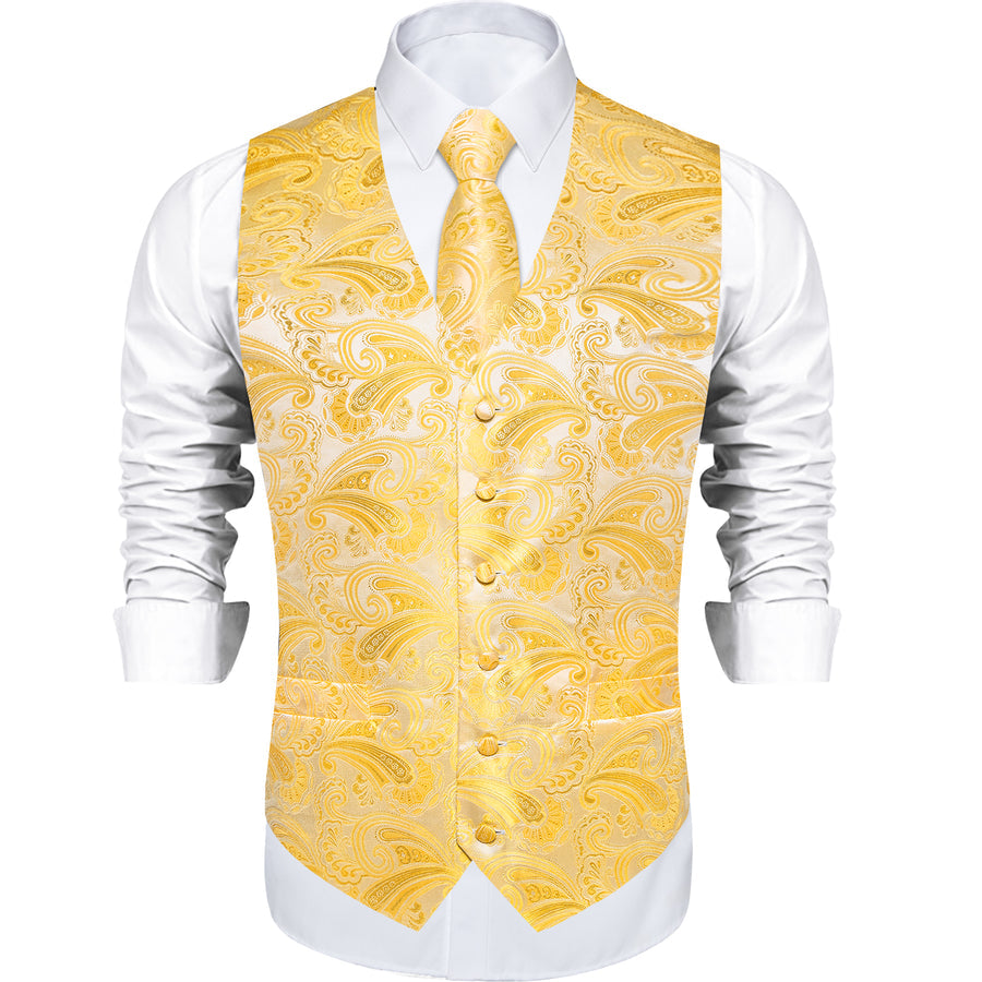 Butter Yellow Paisley Vest Set vest set    - Sophisticated Gentlemen