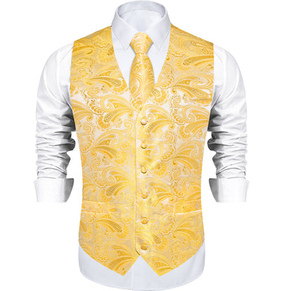 Butter Yellow Paisley Vest Set vest set    - Sophisticated Gentlemen