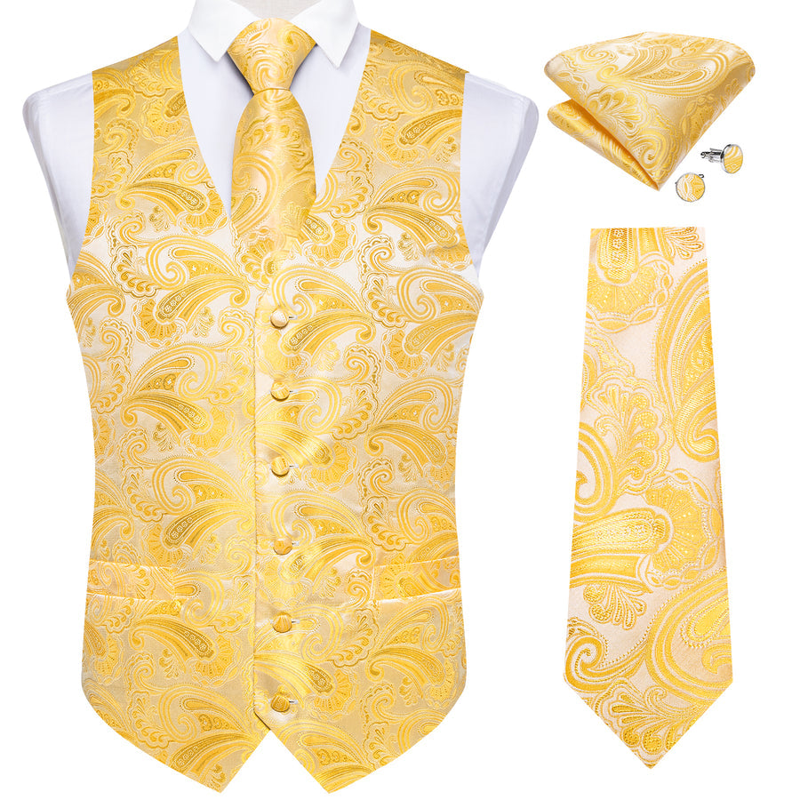 Butter Yellow Paisley Vest Set vest set    - Sophisticated Gentlemen