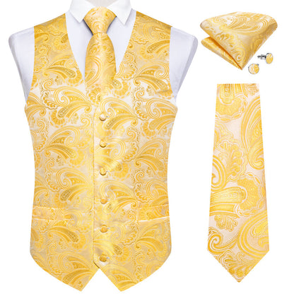 Butter Yellow Paisley Vest Set vest set    - Sophisticated Gentlemen