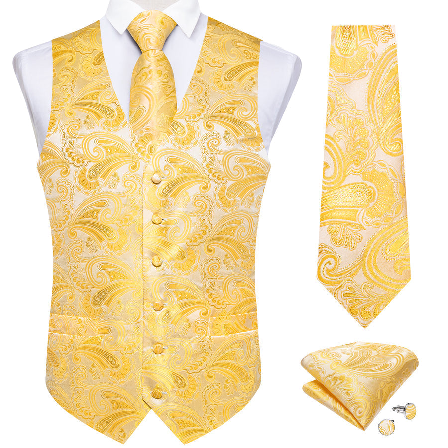 Butter Yellow Paisley Vest Set vest set    - Sophisticated Gentlemen