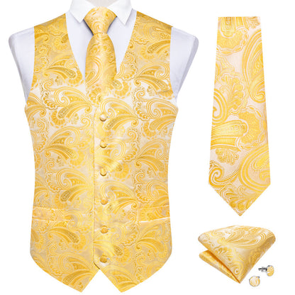 Butter Yellow Paisley Vest Set vest set    - Sophisticated Gentlemen
