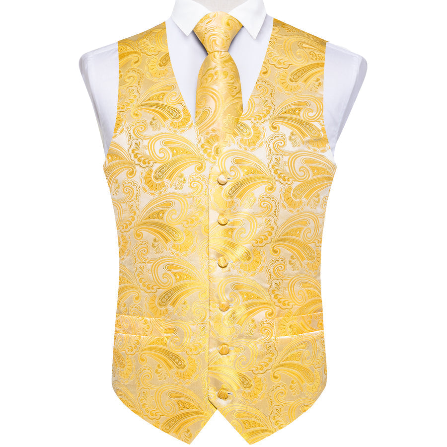 Butter Yellow Paisley Vest Set vest set    - Sophisticated Gentlemen