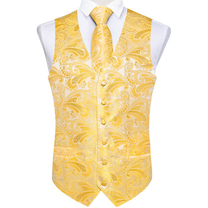 Butter Yellow Paisley Vest Set vest set    - Sophisticated Gentlemen