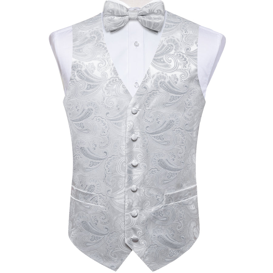 Light Grey Paisley Silk Vest Set vest set    - Sophisticated Gentlemen