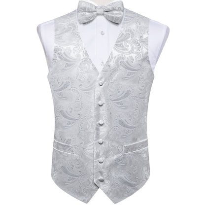 Light Grey Paisley Silk Vest Set vest set    - Sophisticated Gentlemen